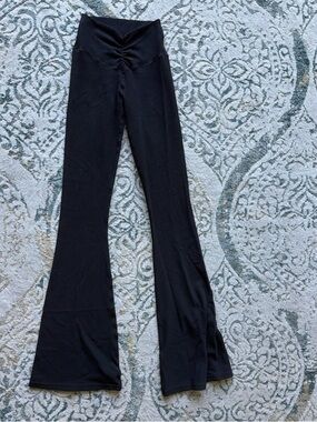 aerie Black Boot-Cut Flare Yoga Pants with Ruched Waist